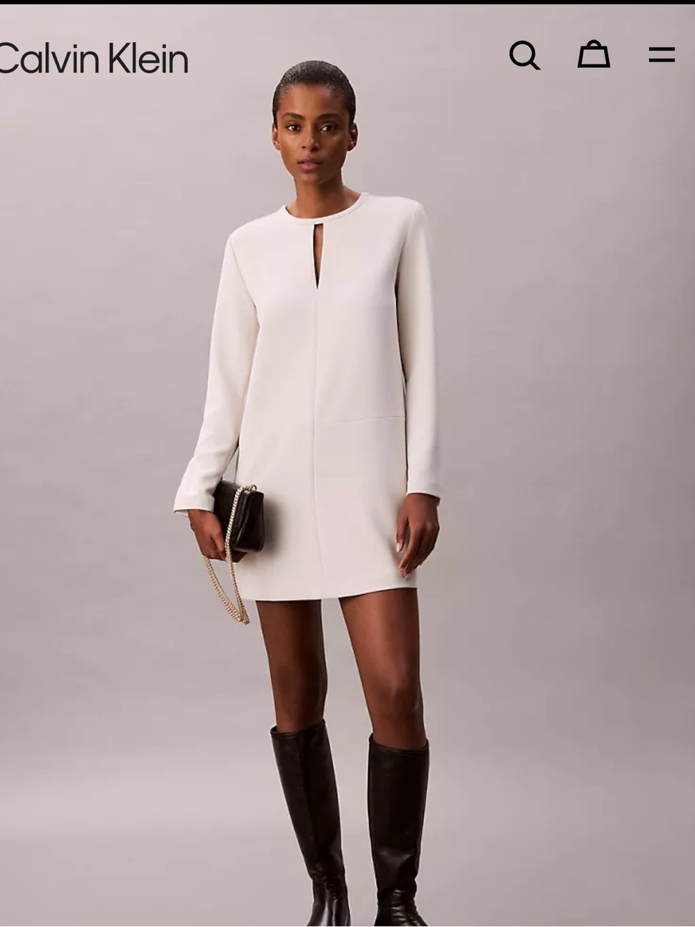 Calvin Klein Cream Long-Sleeve Mini Dress with Keyhole